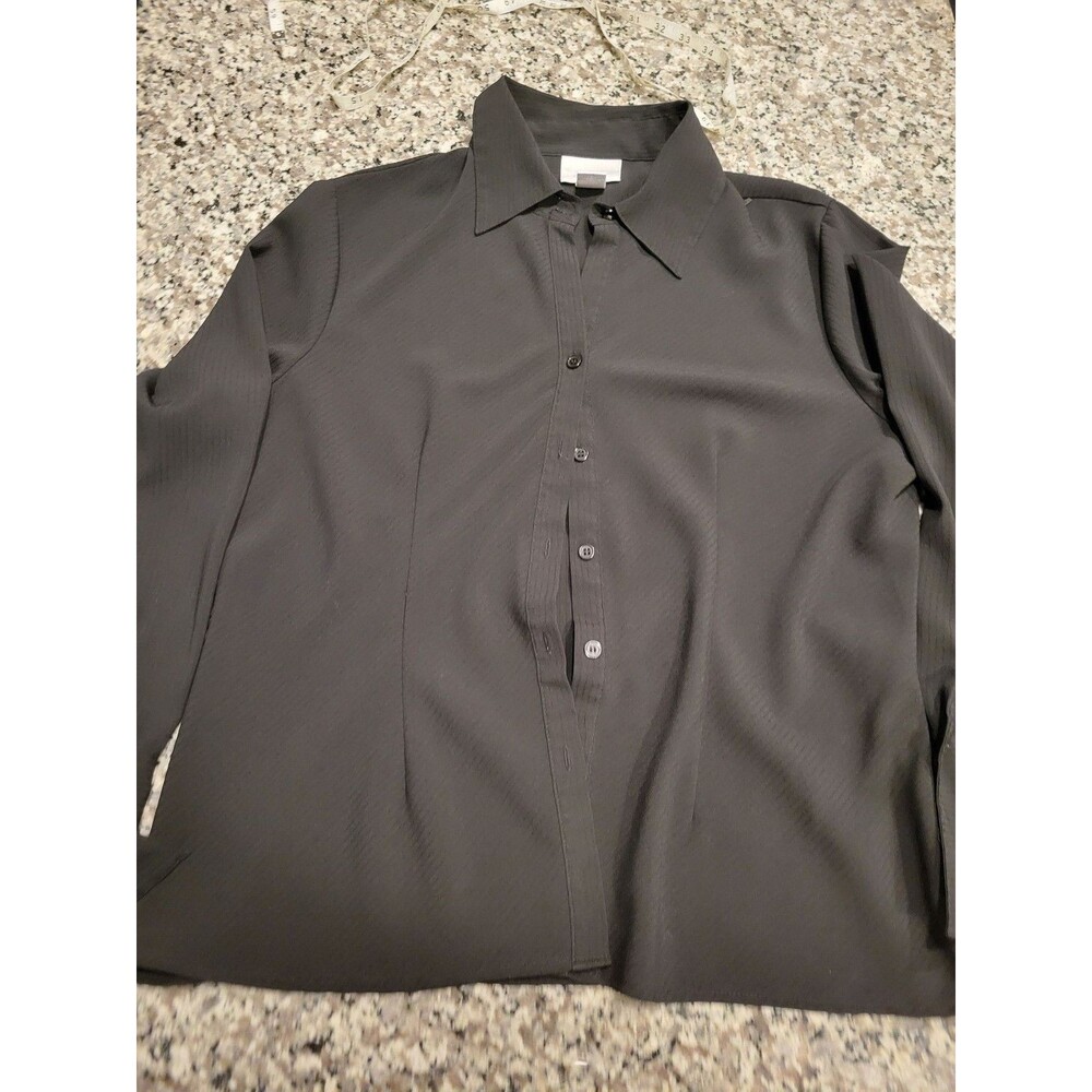 Worthington Shirt‎ Womens L Stretch Button Front Long Sleeve Black Office Top